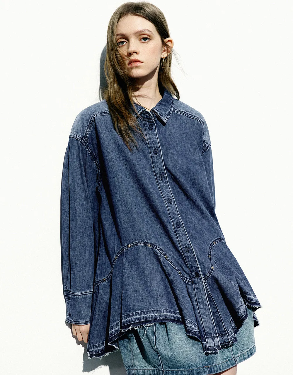 Button Up Loose Denim Shirt sold by Urban Revivo