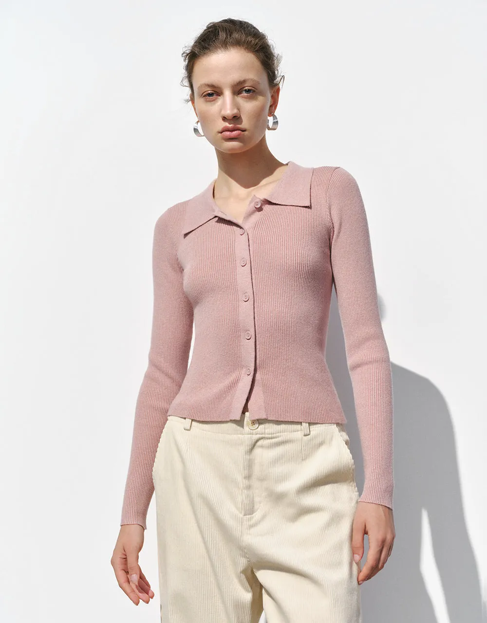 Skinny Knitted Cardigan With Shirt Collar sold by Urban Revivo