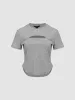 Cut-Out Crew Neck Straight T-Shirt sold by Urban Revivo