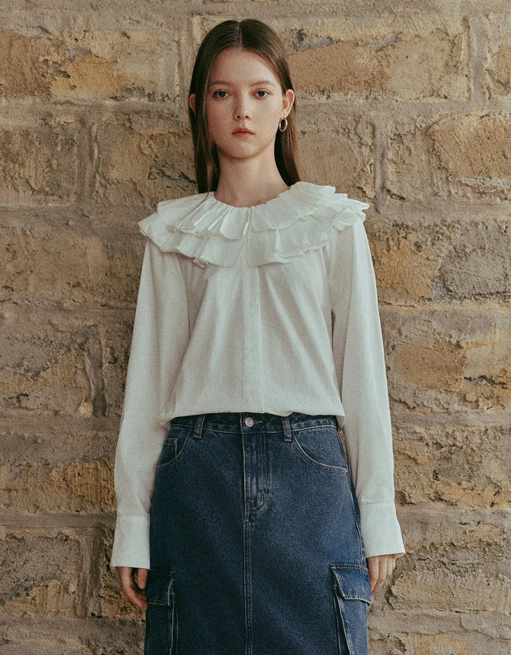 Ruffle Lapel Shirt sold by Urban Revivo