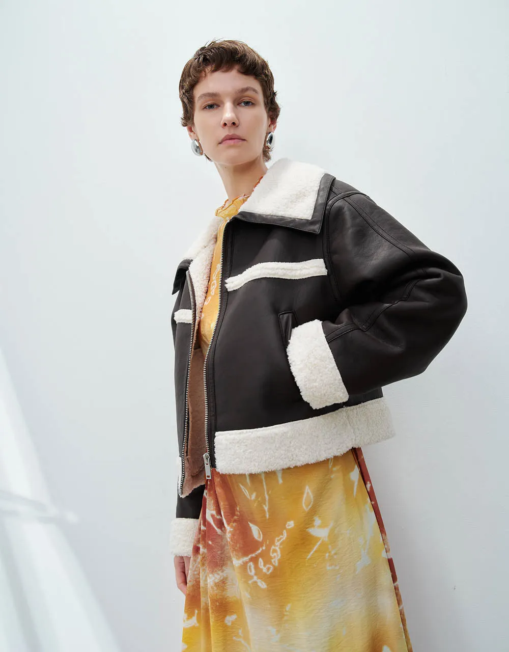 Zipper Front Vegan Leather Furry Coat sold by Urban Revivo product image thumbnail 3