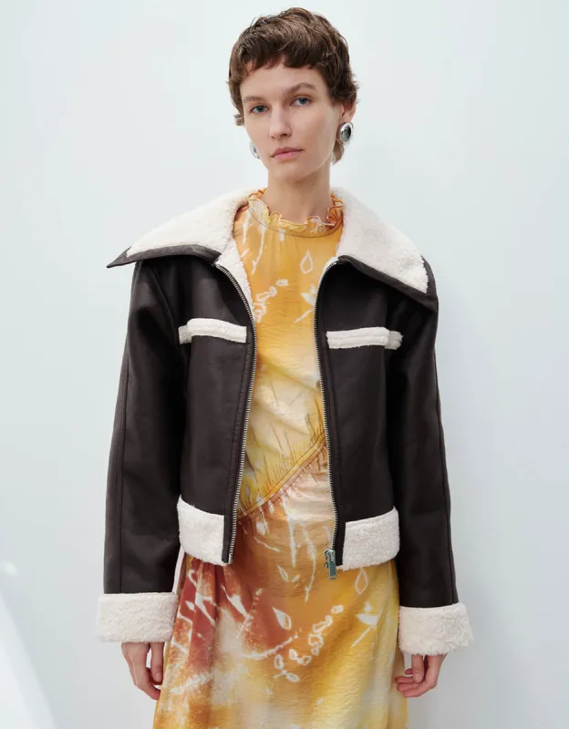 Zipper Front Vegan Leather Furry Coat sold by Urban Revivo