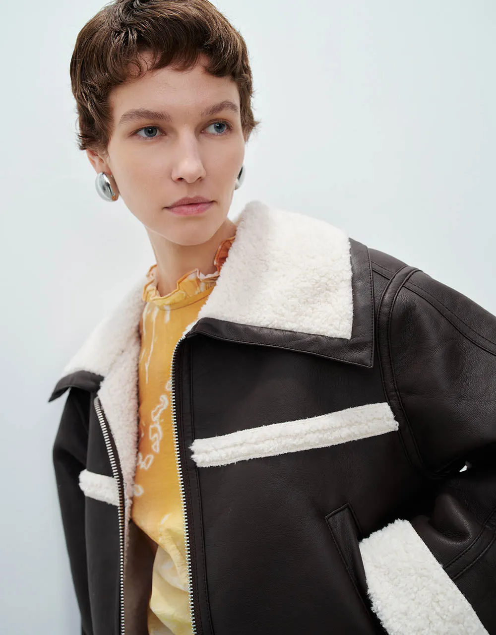 Zipper Front Vegan Leather Furry Coat sold by Urban Revivo product image thumbnail 5