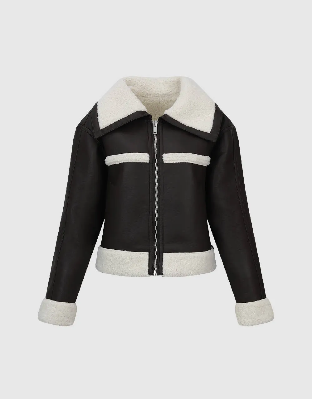 Zipper Front Vegan Leather Furry Coat sold by Urban Revivo product image thumbnail 2