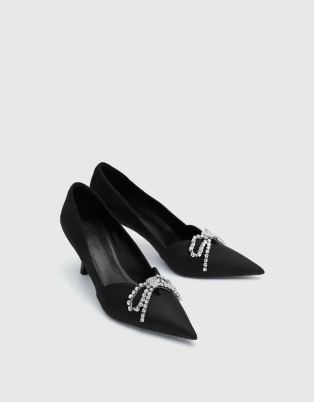Rhinestones Décor Pointed Toe Heeled Pumps sold by Urban Revivo