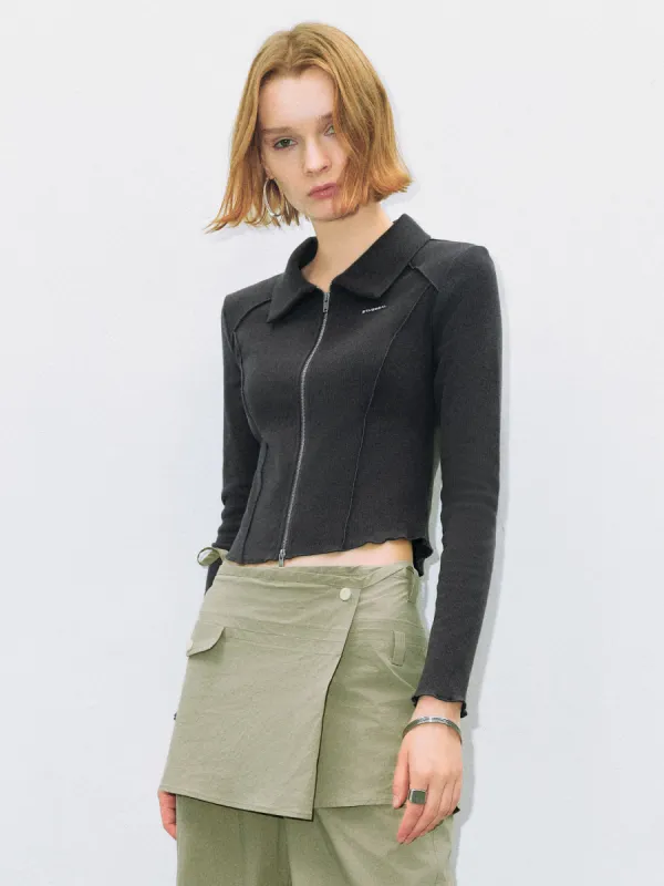 Zipper Front Skinny Knitted Shirt sold by Urban Revivo