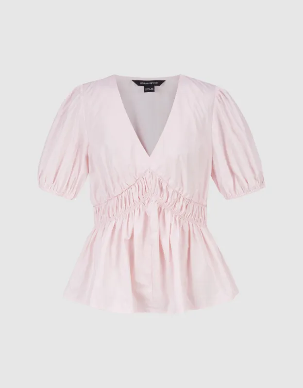 Puff Sleeve V-Neck Overhead Shirt sold by Urban Revivo
