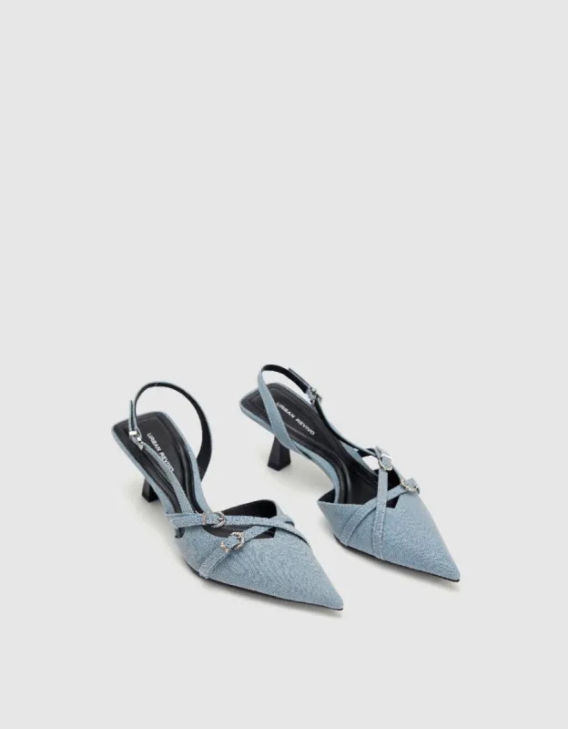 Denim Pointed Toe Slingbacks sold by Urban Revivo