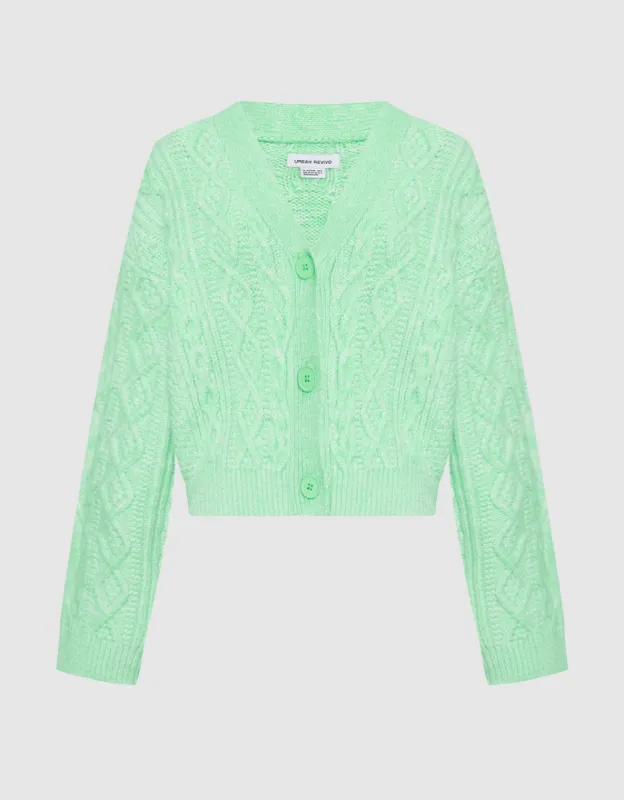 Cable Knit V Neck Button Up Cardigan sold by Urban Revivo