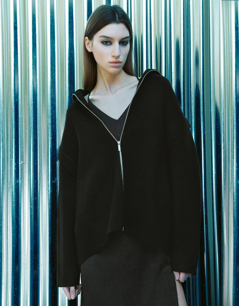 Zipper Front Knitted Cardigan sold by Urban Revivo