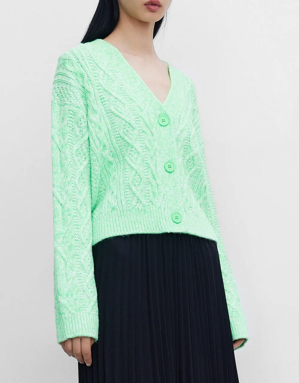 Cable Knit V Neck Button Up Cardigan sold by Urban Revivo product image thumbnail 5