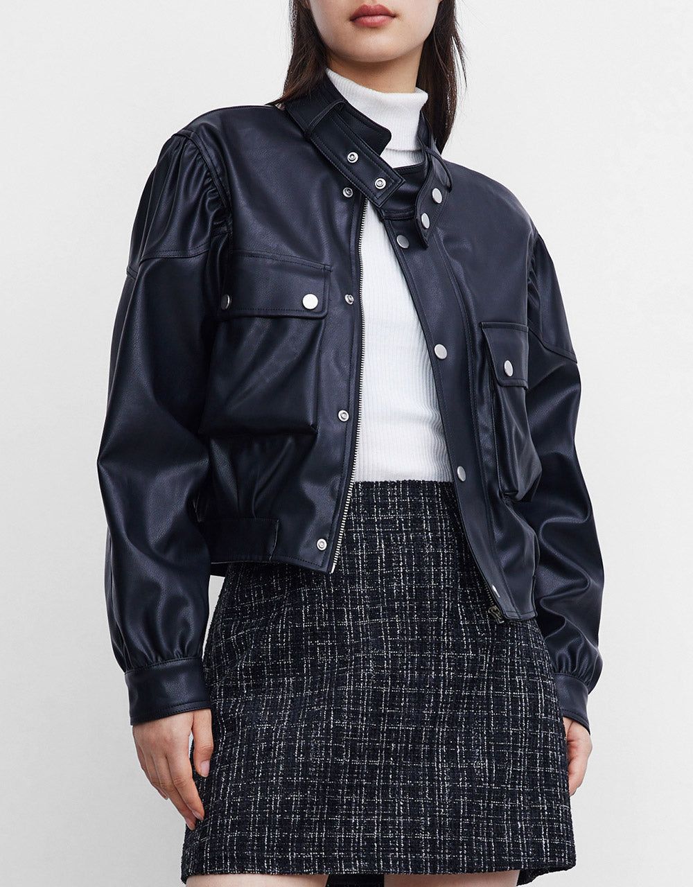 Faux Leather Puff Sleeve Jacket sold by Urban Revivo product image thumbnail 2