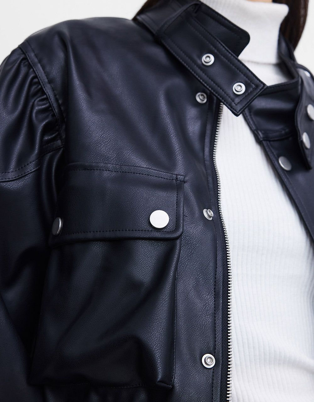 Faux Leather Puff Sleeve Jacket sold by Urban Revivo product image thumbnail 3