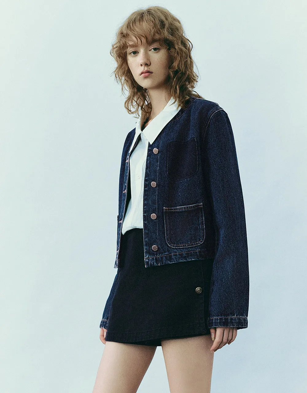 Crew Neck Button Up Denim Jacket sold by Urban Revivo product image thumbnail 3