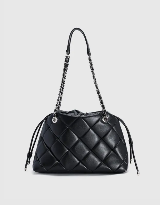 Quilted Drawstring Vegan Leather Shoulder Bag sold by Urban Revivo