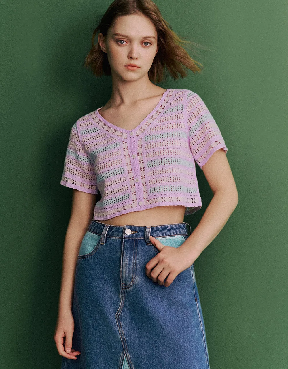 Striped V-Neck Knitted Cardigan sold by Urban Revivo