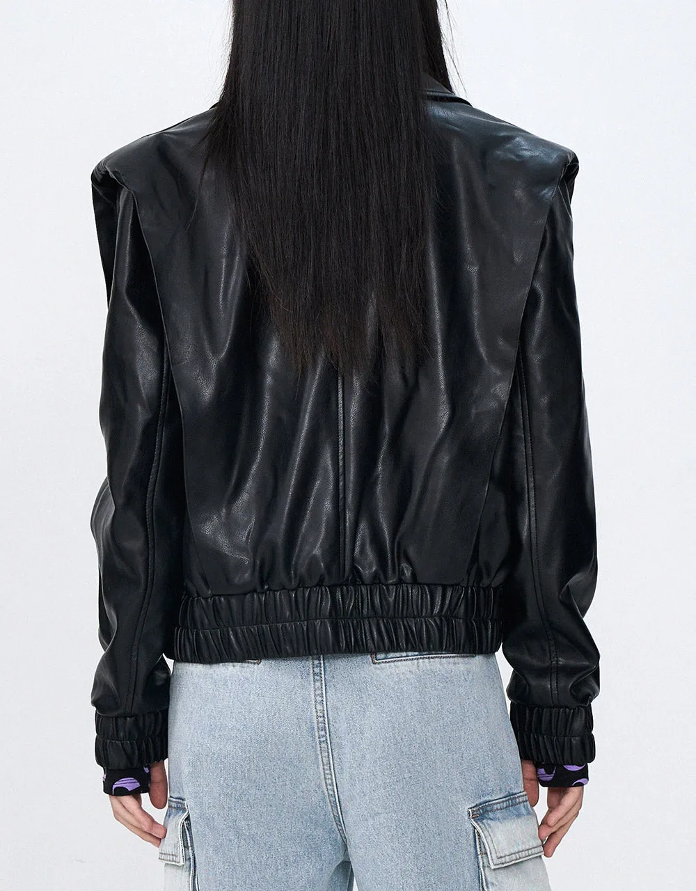 Faux Leather Zippered Jacket sold by Urban Revivo product image thumbnail 4