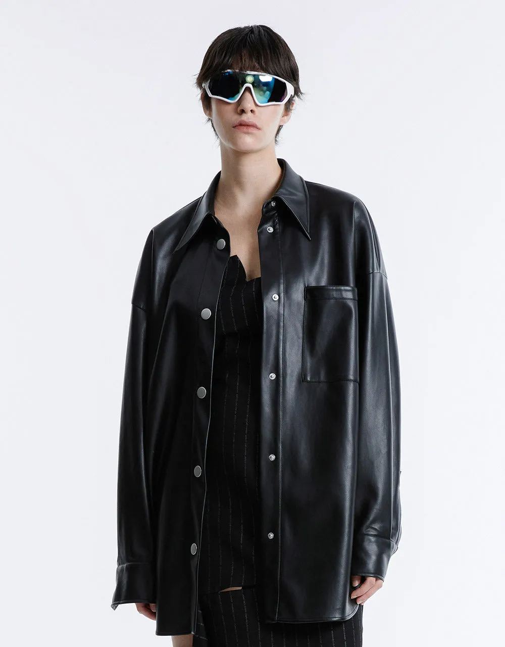 Patch Pocket Faux Leather Shirt sold by Urban Revivo