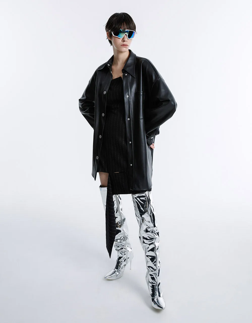 Patch Pocket Faux Leather Shirt sold by Urban Revivo product image thumbnail 5