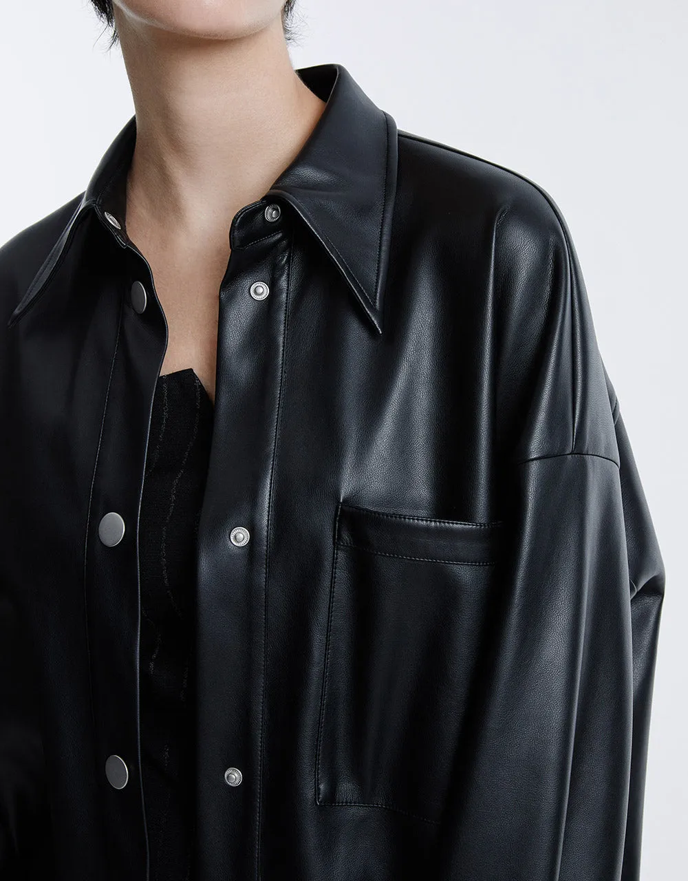 Patch Pocket Faux Leather Shirt sold by Urban Revivo product image thumbnail 4