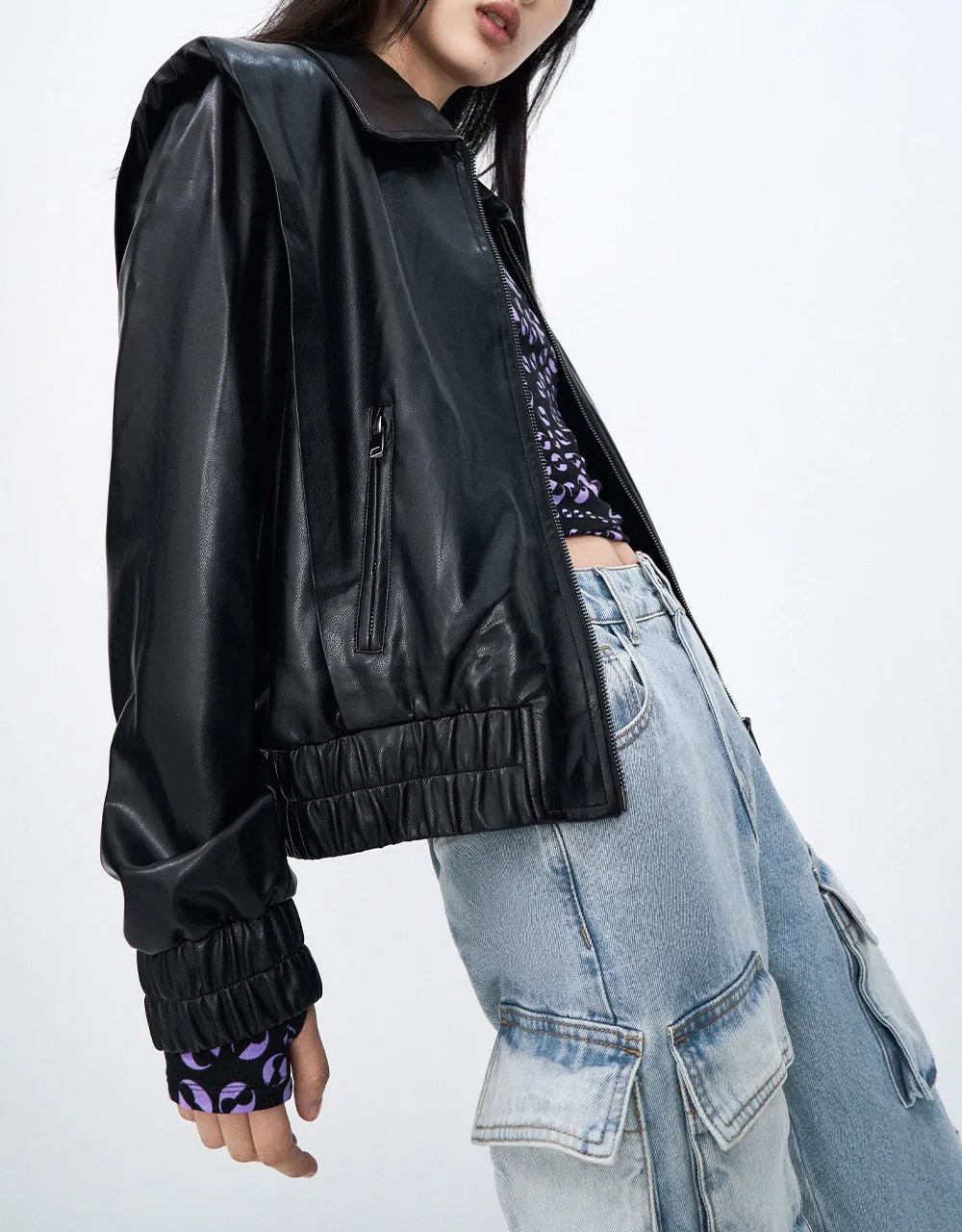 Faux Leather Zippered Jacket sold by Urban Revivo product image thumbnail 3