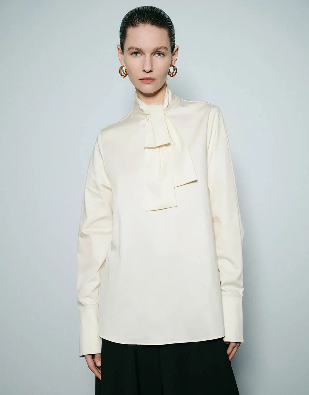 Raglan Sleeve Bow Neck Overhead Shirt sold by Urban Revivo