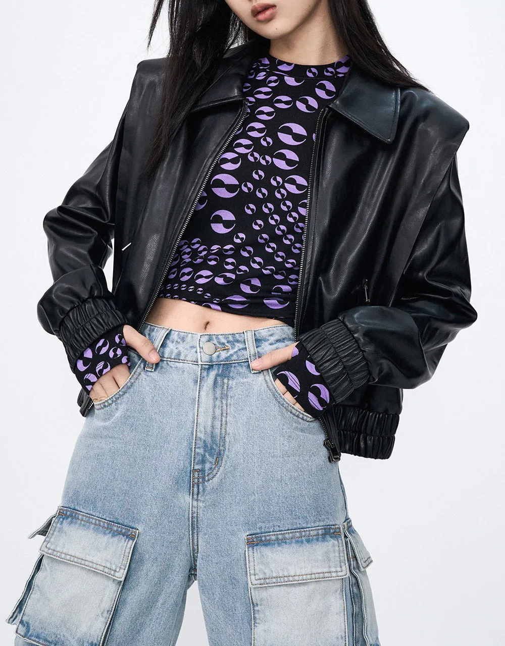 Faux Leather Zippered Jacket sold by Urban Revivo product image thumbnail 2