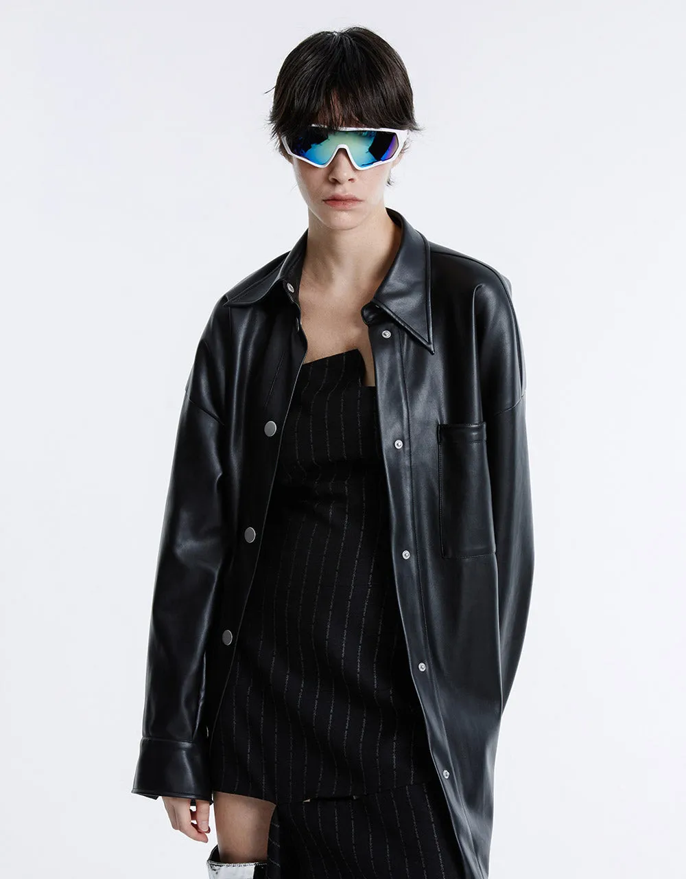 Patch Pocket Faux Leather Shirt sold by Urban Revivo product image thumbnail 2