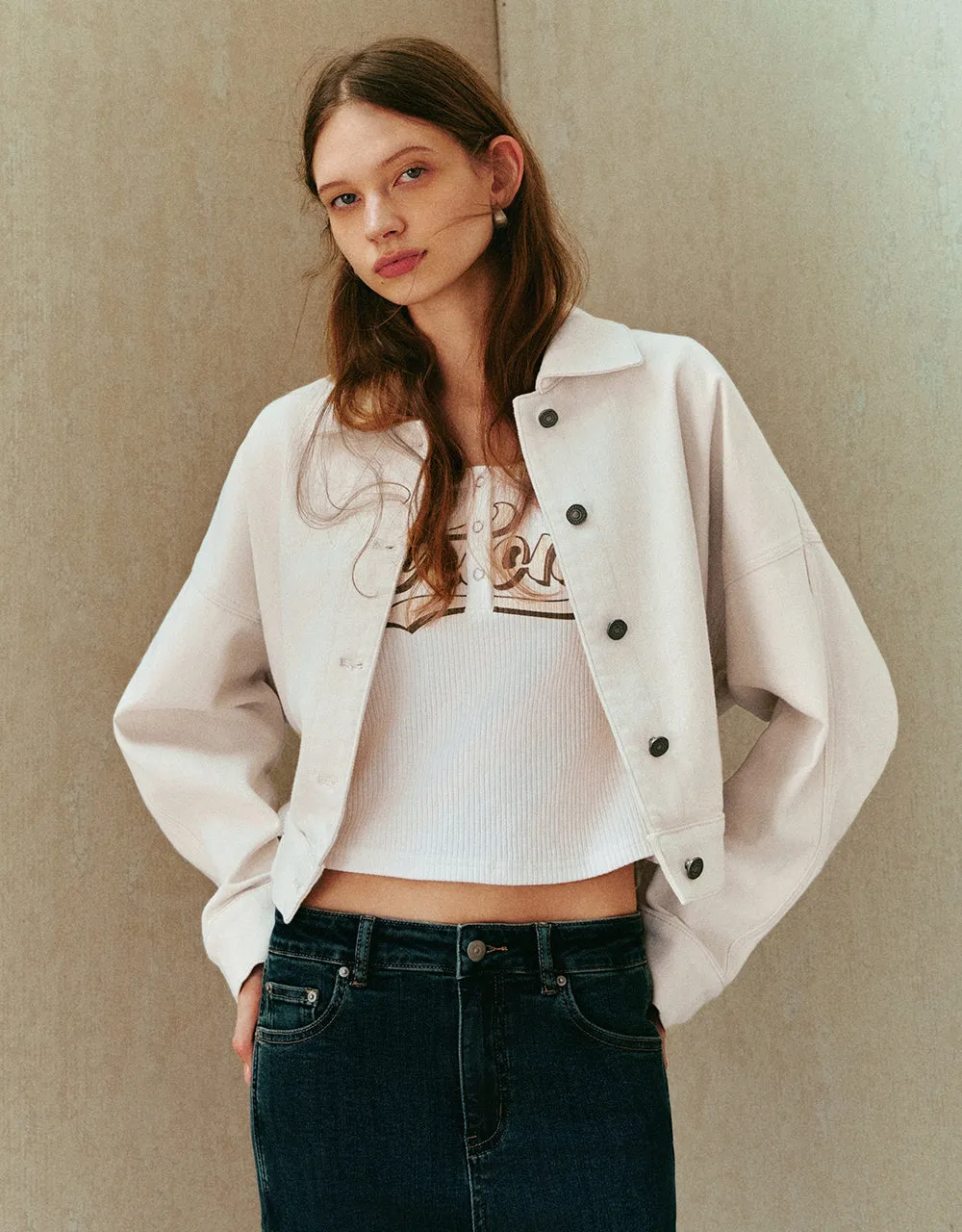 Drop Shoulder Sleeve Denim Jacket sold by Urban Revivo