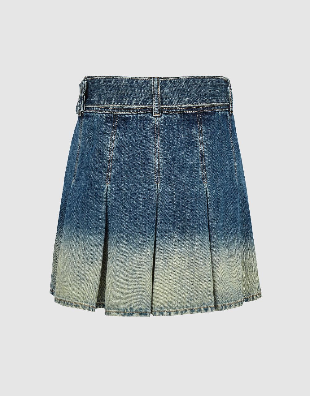 Pleated Mini Denim Skirt sold by Urban Revivo product image thumbnail 3