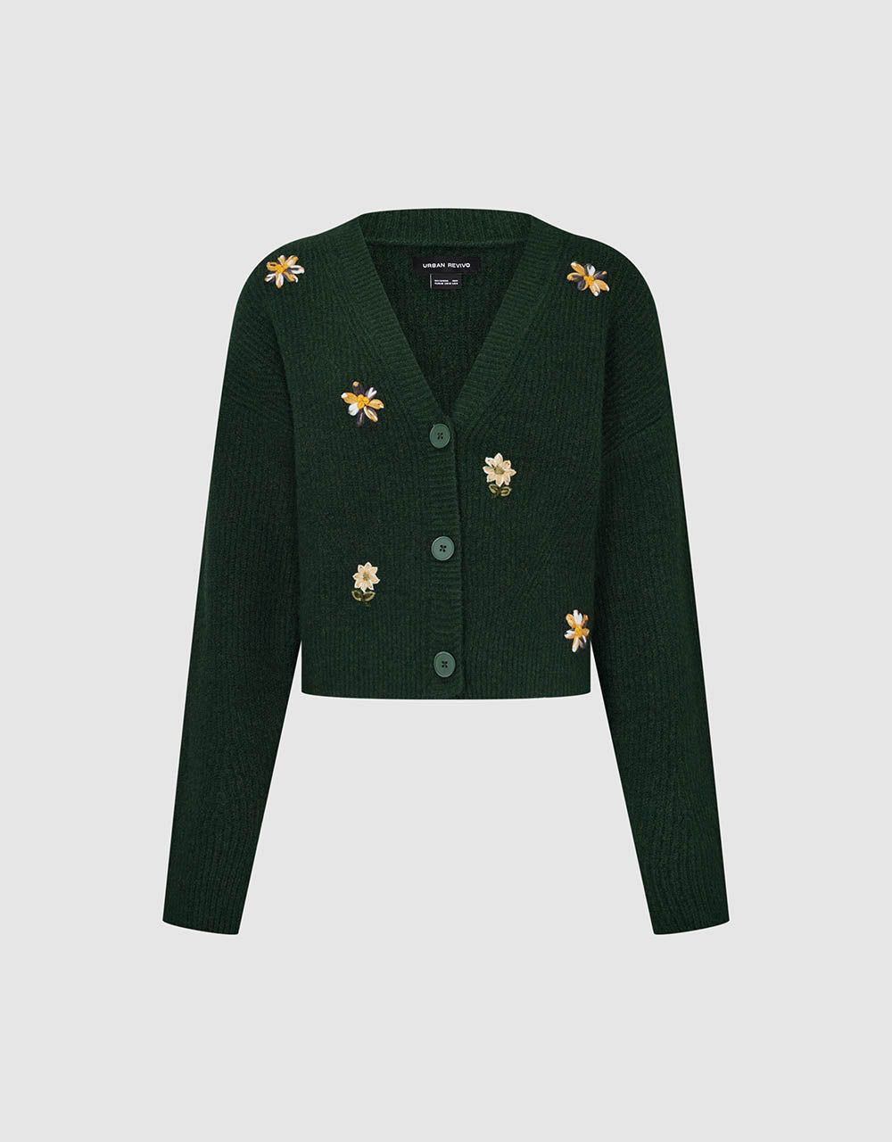 Flowers Embossed V-Neck Knitted Cardigan sold by Urban Revivo product image thumbnail 2