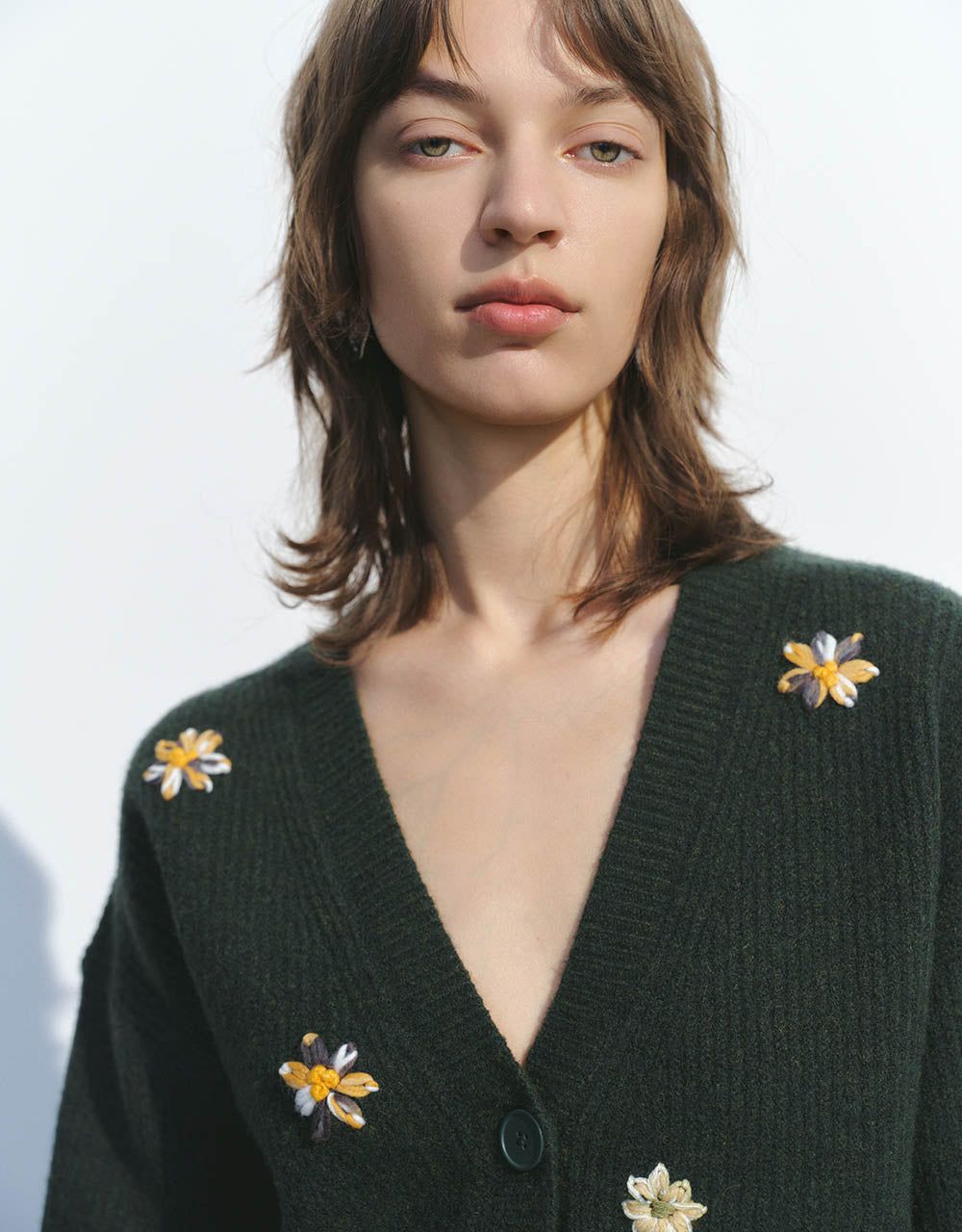 Flowers Embossed V-Neck Knitted Cardigan sold by Urban Revivo product image thumbnail 5