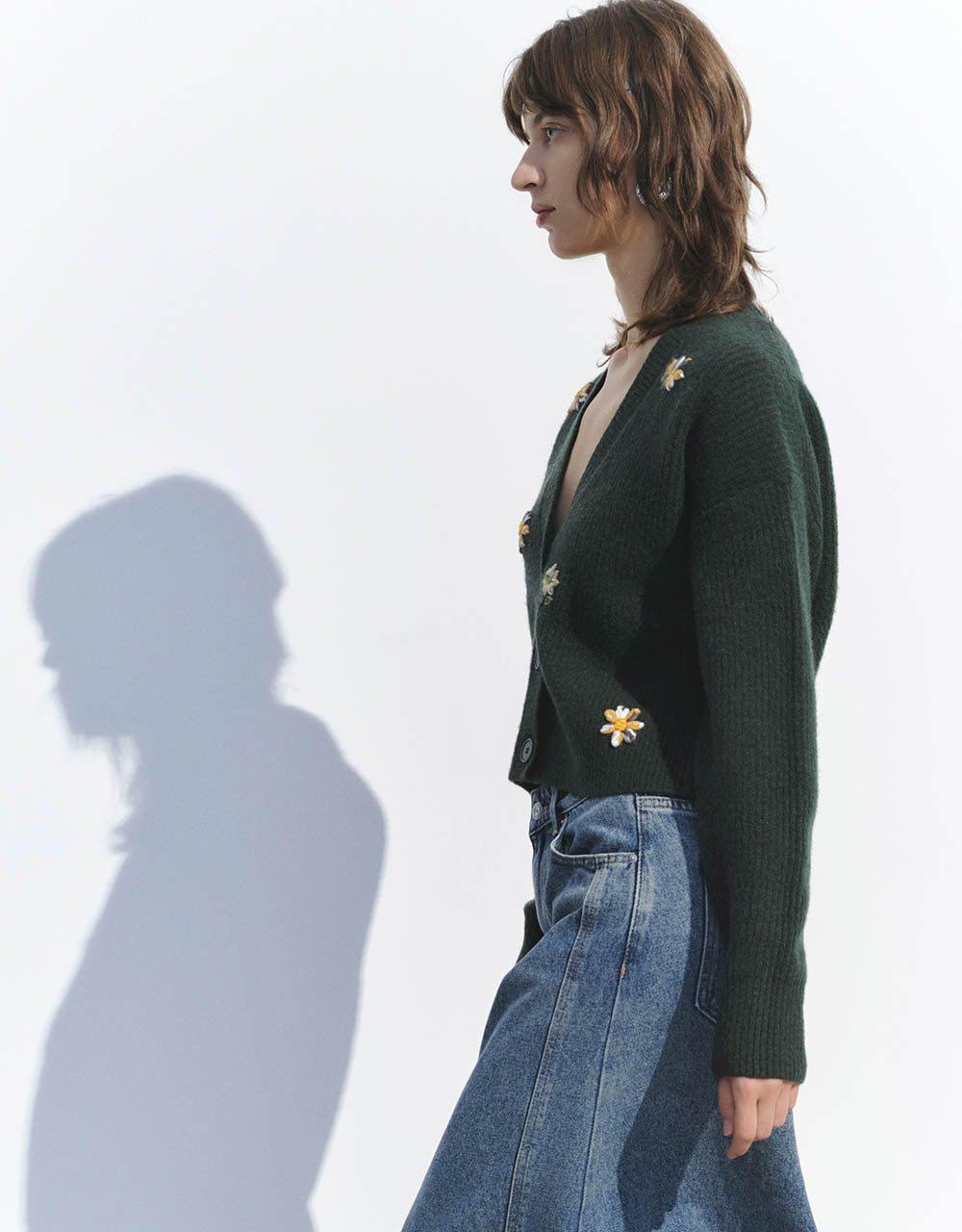 Flowers Embossed V-Neck Knitted Cardigan sold by Urban Revivo product image thumbnail 3