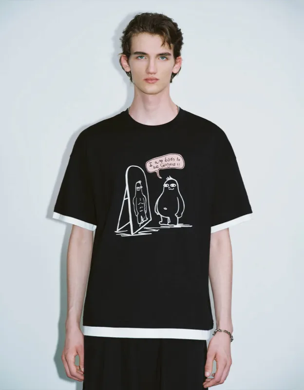 Printed Crew Neck Loose T-Shirt sold by Urban Revivo