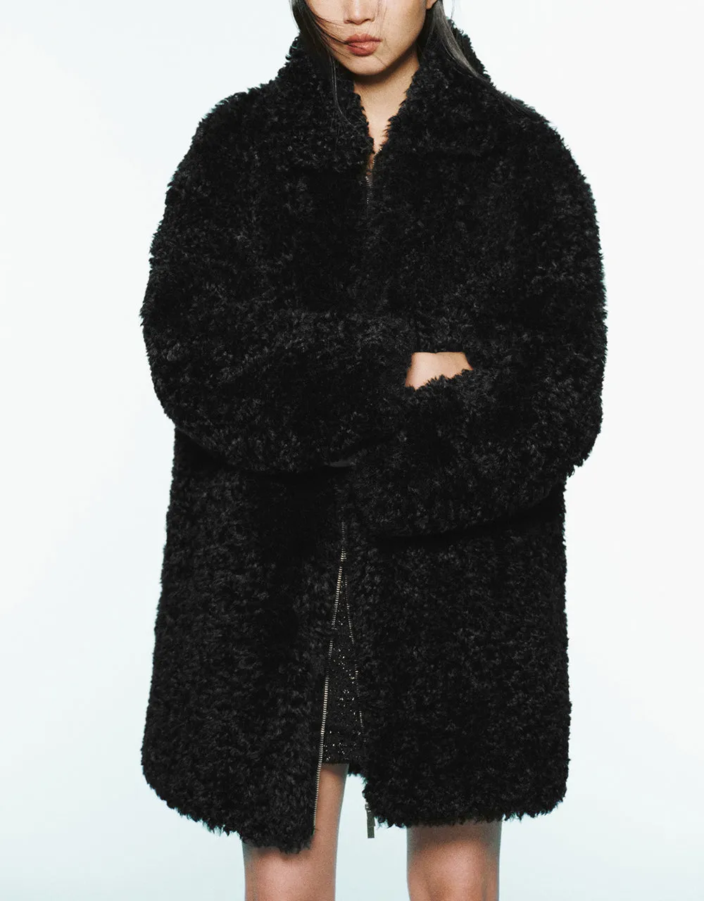 Zipper Front Straight Furry Coat sold by Urban Revivo product image thumbnail 2