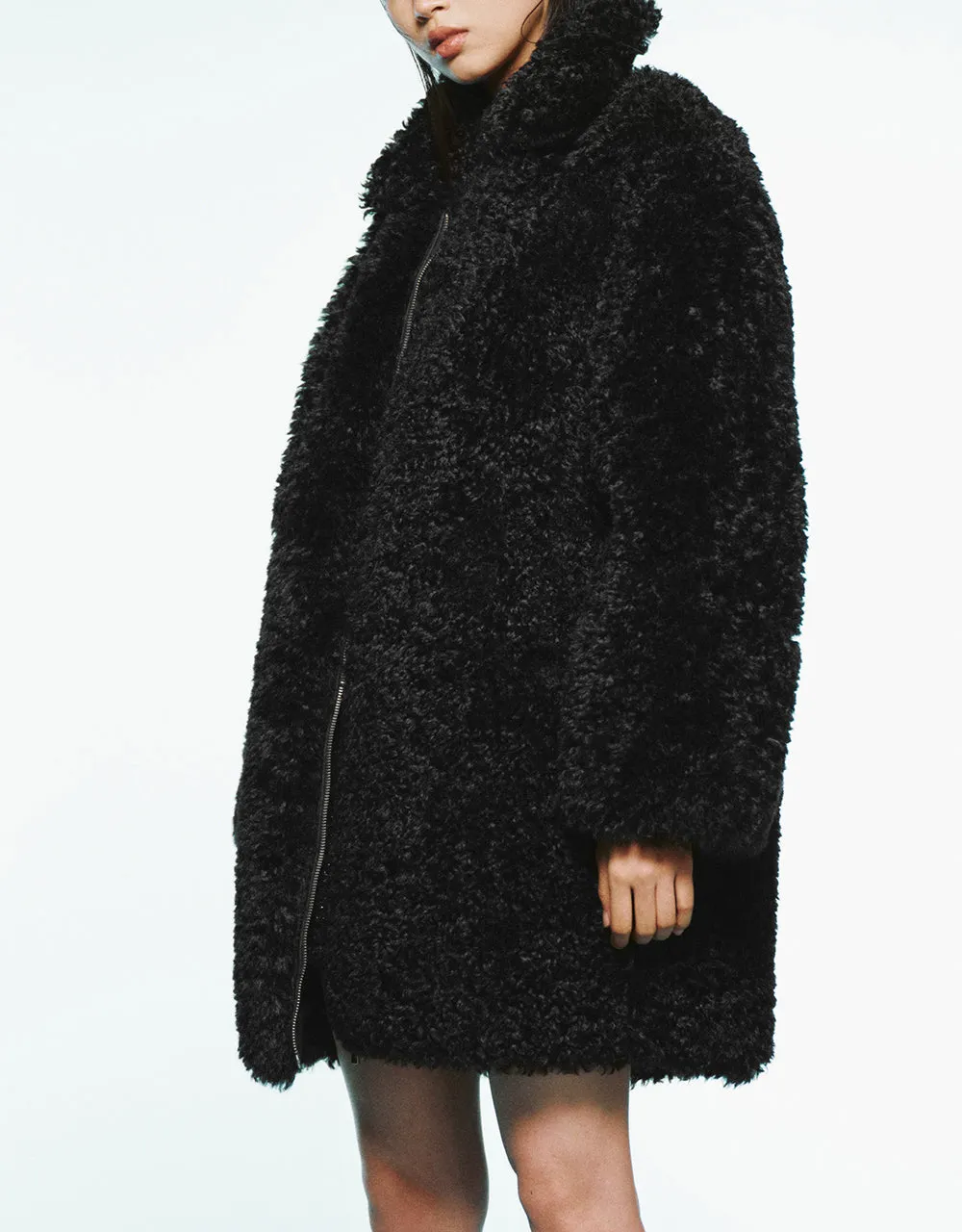 Zipper Front Straight Furry Coat sold by Urban Revivo product image thumbnail 3