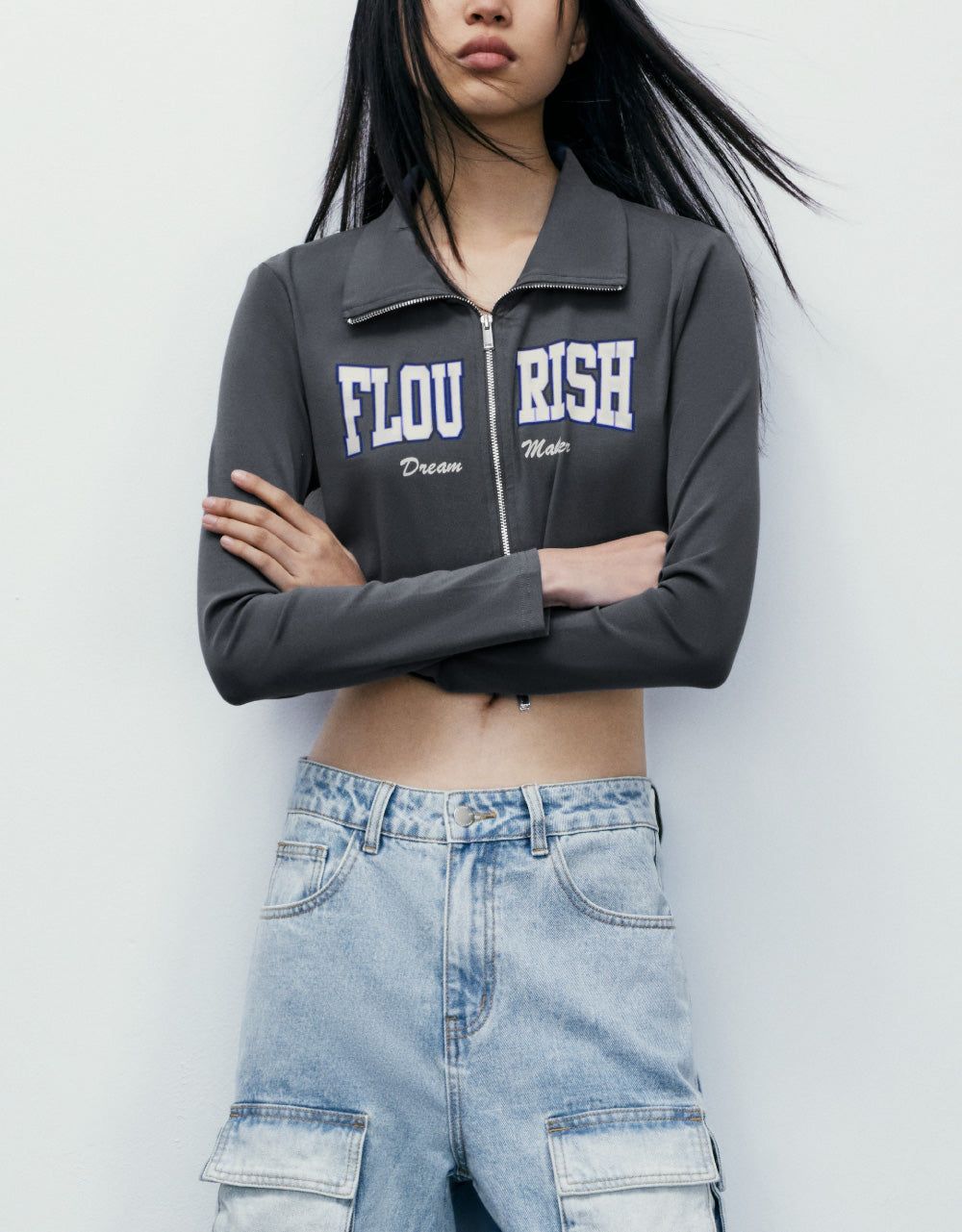 Letter Print Zipper Up Shirt sold by Urban Revivo product image thumbnail 2