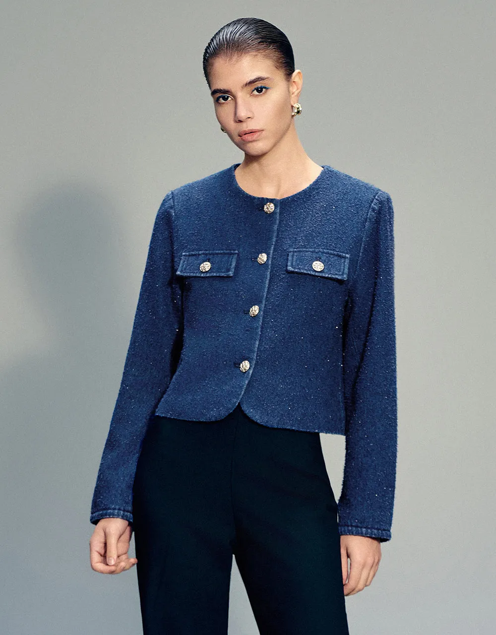 Crew Neck Denim Jacket sold by Urban Revivo