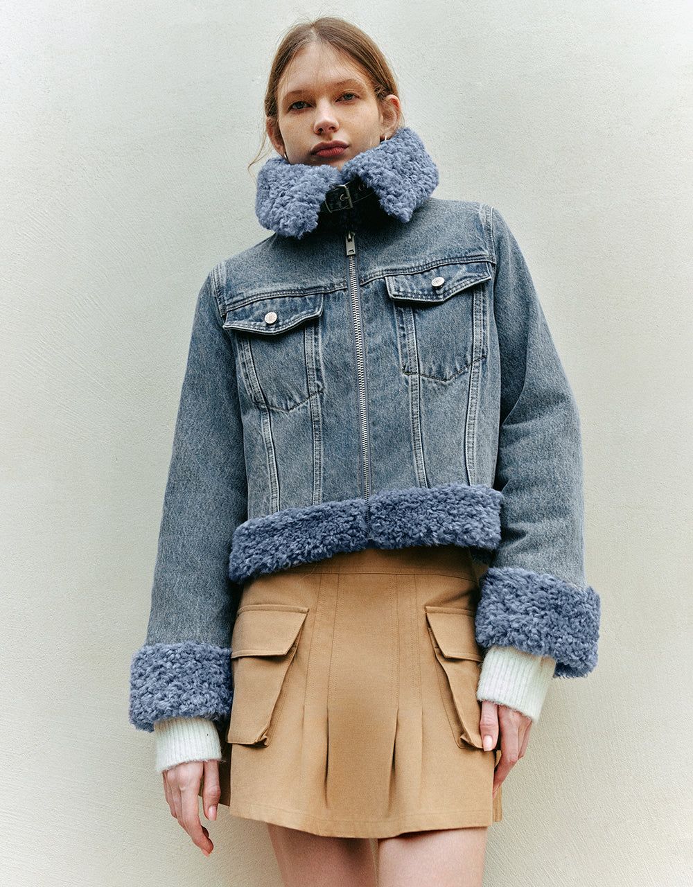 Zipper Front Furry Denim Jacket sold by Urban Revivo