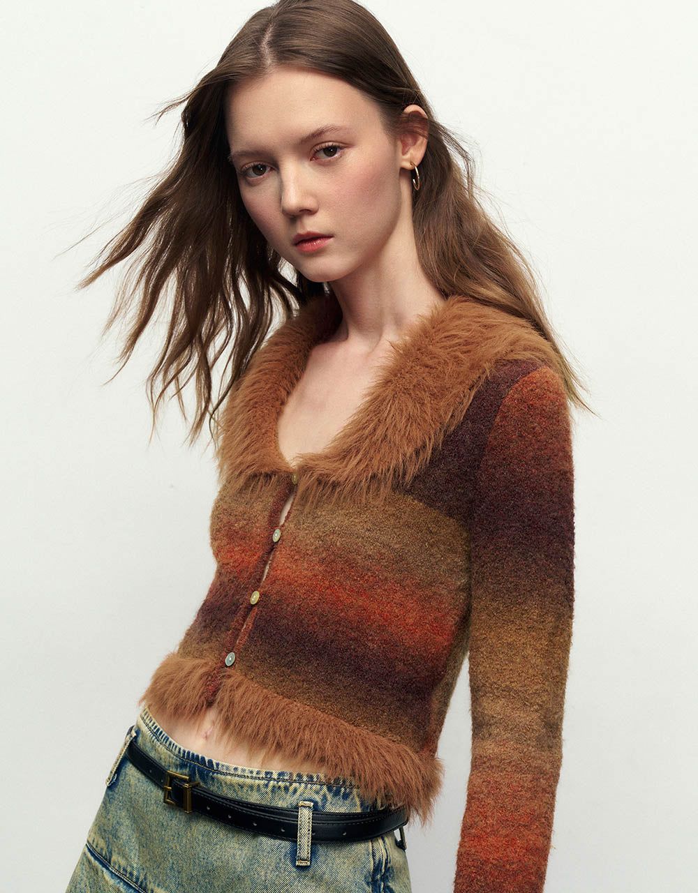 Furry Striped V-Neck Knitted Cardigan sold by Urban Revivo product image thumbnail 5