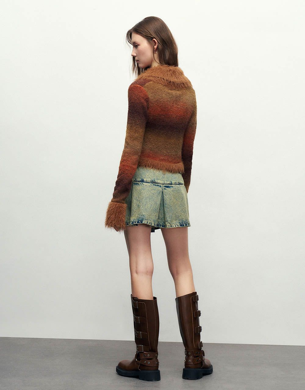 Furry Striped V-Neck Knitted Cardigan sold by Urban Revivo product image thumbnail 4