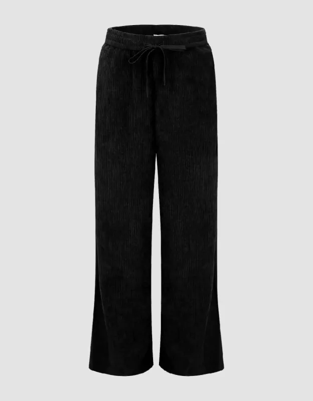 Drawstring Waist Knitted  Wide-Leg Pants sold by Urban Revivo