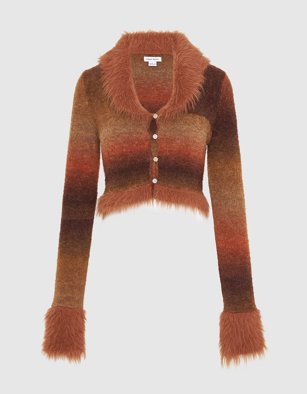 Furry Striped V-Neck Knitted Cardigan sold by Urban Revivo product image thumbnail 2