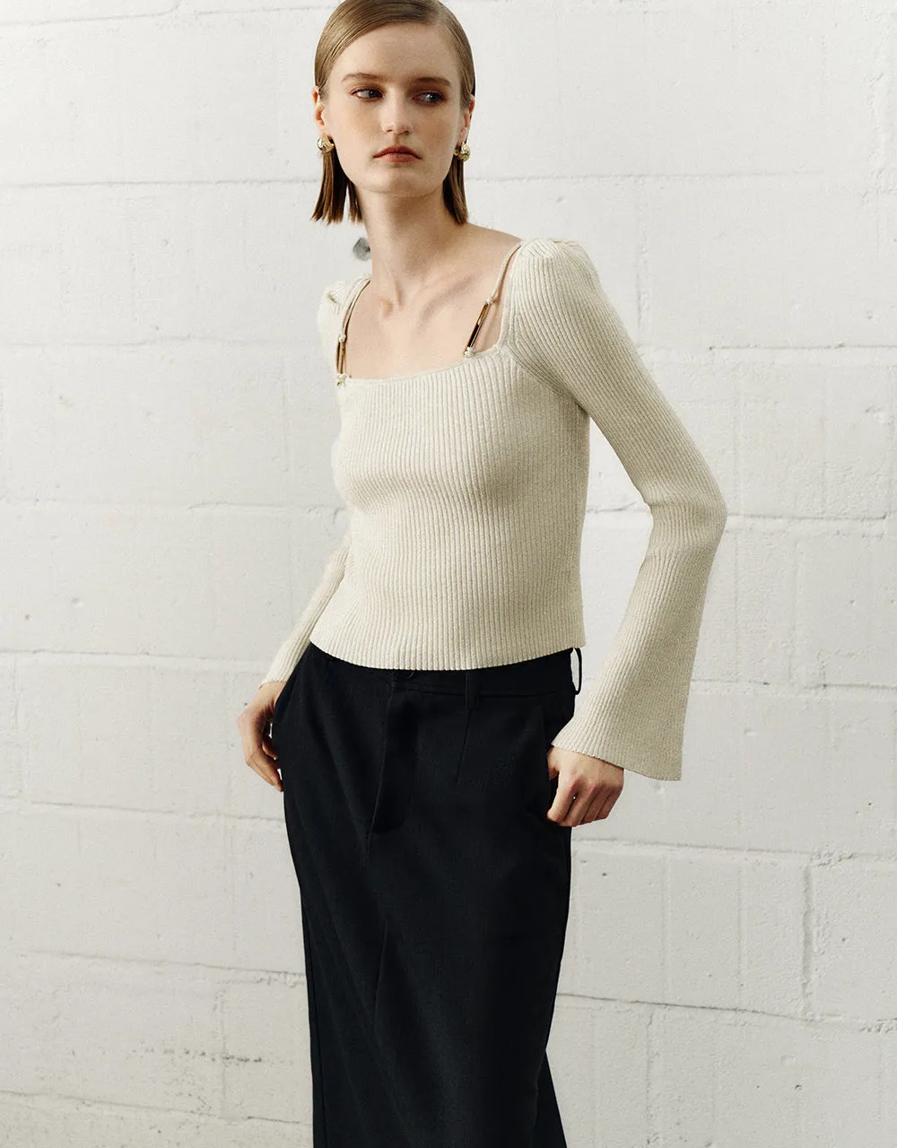 Square-Cut Collar Knitted T-Shirt sold by Urban Revivo product image thumbnail 3