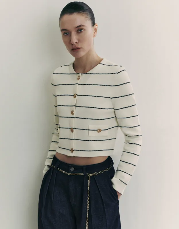 Striped Crew Neck Knitted Cardigan sold by Urban Revivo