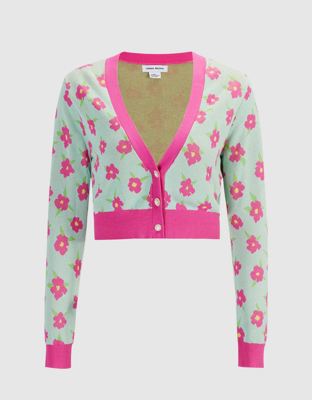 Floral Jacquard Contrast Trim Cardigan sold by Urban Revivo