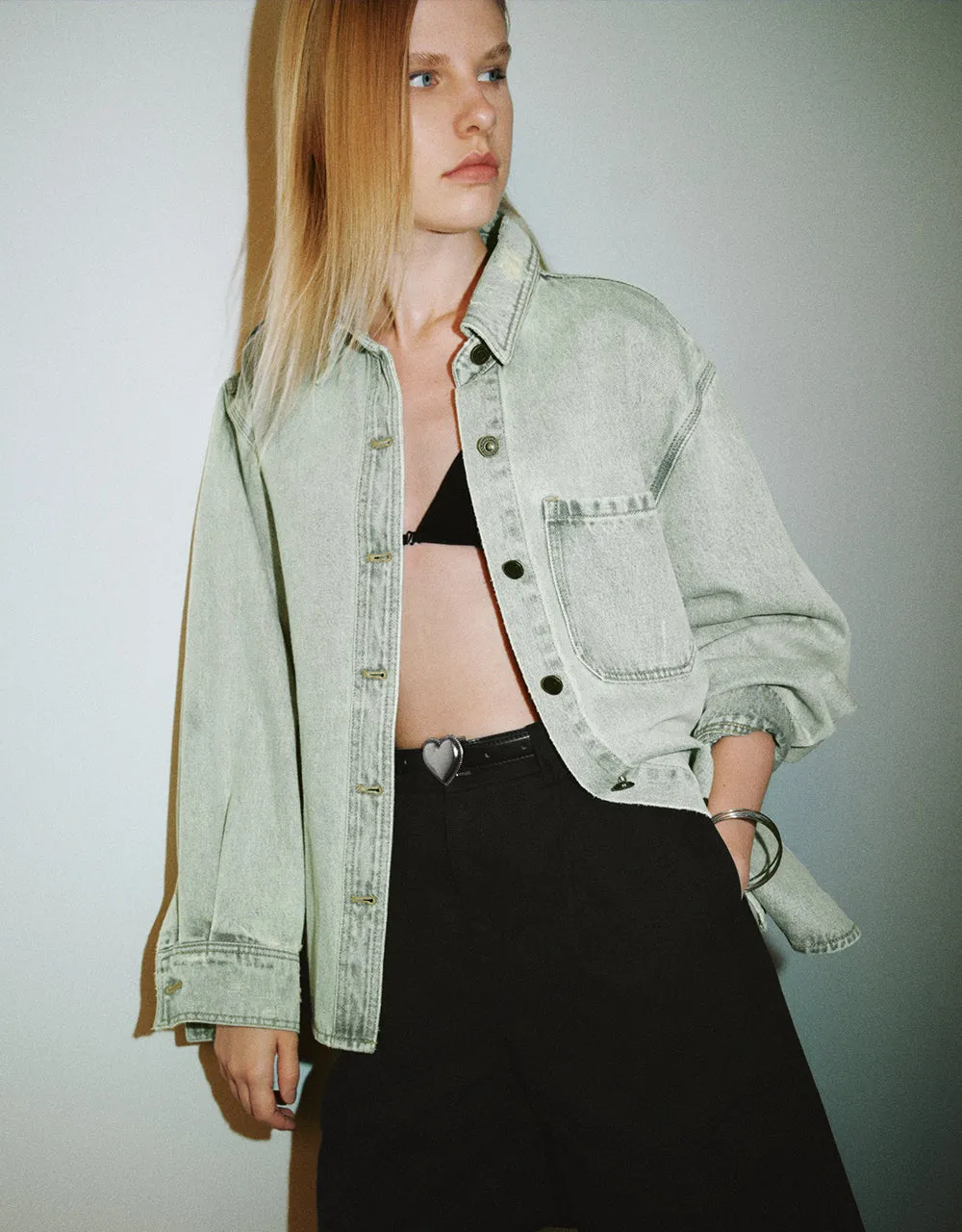 Button Up Straight Denim Shirt sold by Urban Revivo product image thumbnail 3