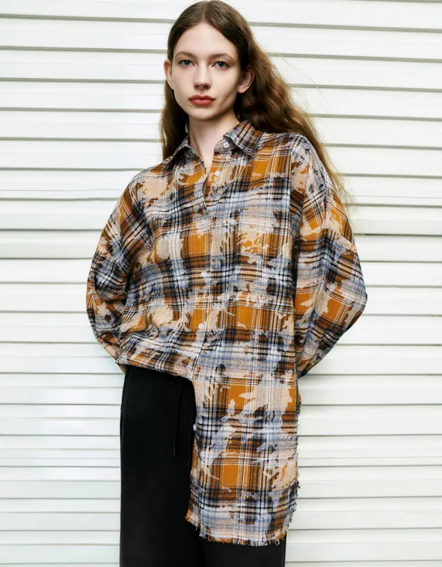 Printed Plaid Button Up Straight Shirt sold by Urban Revivo