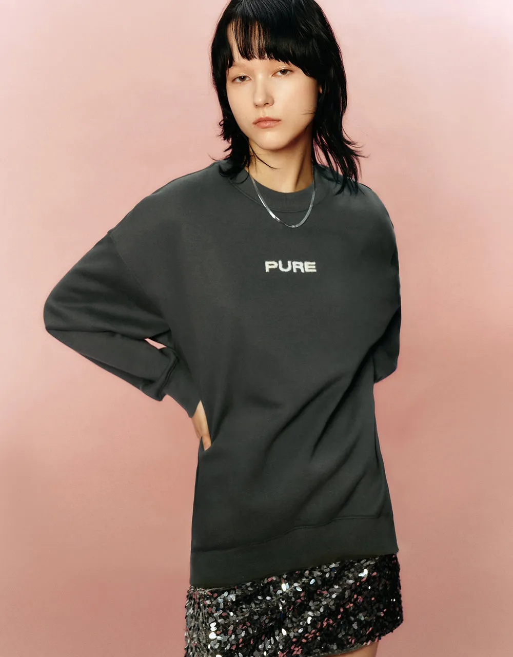 Letter Printed Crew Neck Loose Sweatshirt sold by Urban Revivo product image thumbnail 3