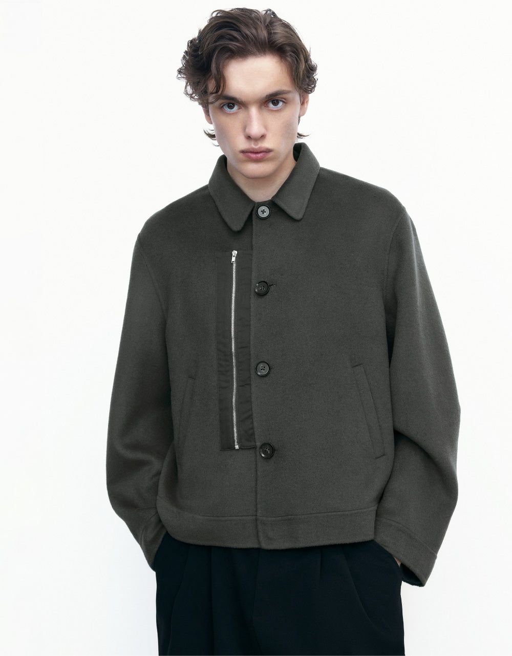 Button Up Jacket With Zipper Detail sold by Urban Revivo